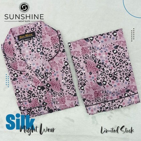 Purple Cheetah Printed Silk Nightdress for Women - Luxurious Sleepwear