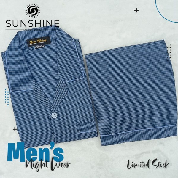 Bluish Pin Check Night Suit for Men - Stylish and comfortable sleepwear set, perfect for a good night's sleep. Available in Pakistan