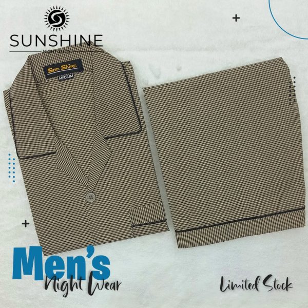 Fawn Pin Check Night Suit for Men - Stylish and comfortable sleepwear set, perfect for a good night's sleep. Available in Pakistan