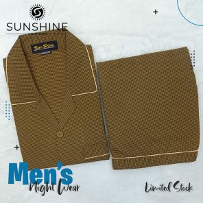 Golden Pin Check Night Suit for Men - Stylish and comfortable sleepwear set, perfect for a good night's sleep. Available in Pakistan