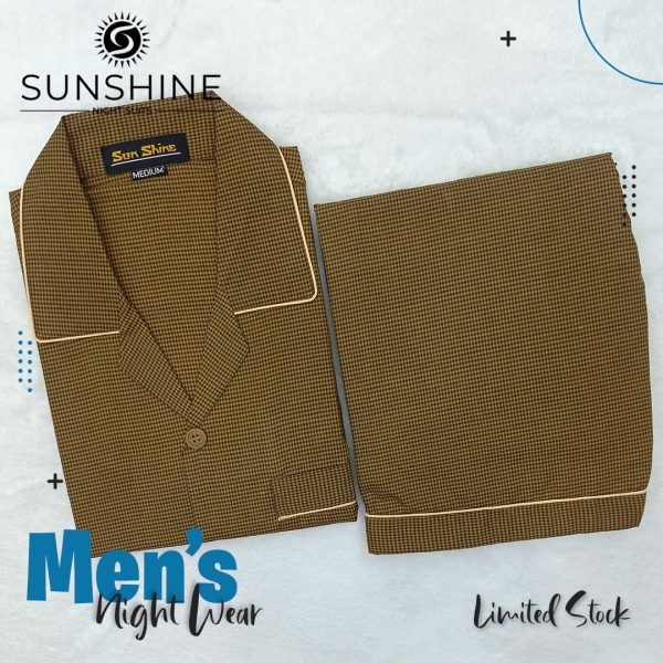 Golden Pin Check Night Suit for Men - Stylish and comfortable sleepwear set, perfect for a good night's sleep. Available in Pakistan