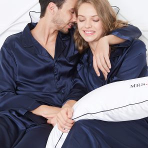 Shop now Blue silk couple nightdress set, featuring elegant and luxurious design