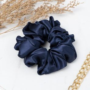 Navy Blue Silk Scrunchies - Luxurious Hair Accessories for Women