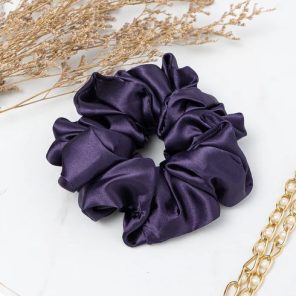 Dark Purple Silk Scrunchies - Luxurious Hair Accessories for Women