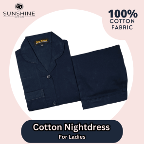 Buy Navy Blue Plain Cotton Nightdress for Women - Comfortable Sleepwear