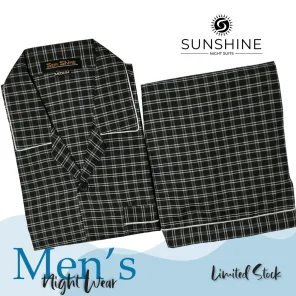 Black Check Night Suit for Men - Stylish and comfortable sleepwear set, perfect for a good night's sleep. Available in Pakistan