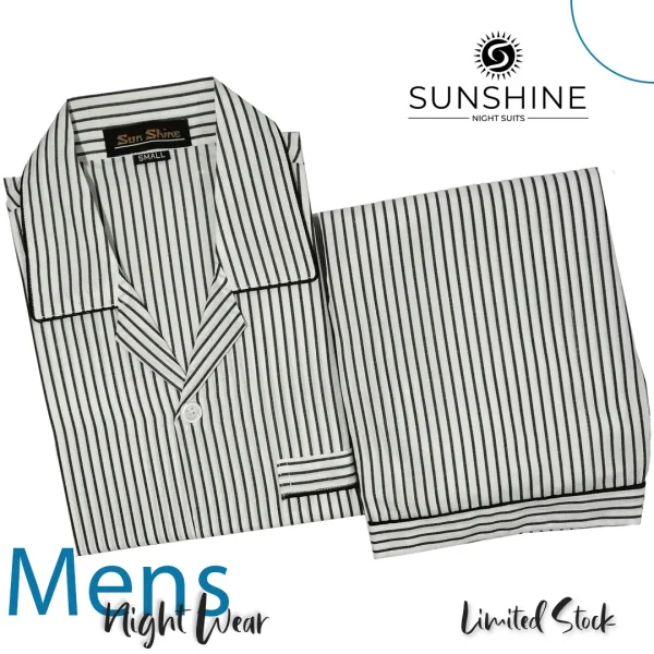 Black & White Stripes Night Suit for Men - Stylish and comfortable sleepwear set, perfect for a good night's sleep. Available in Pakistan