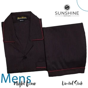 Black Red Pin Stripes Night Suit for Men - Stylish and comfortable sleepwear set, perfect for a good night's sleep. Available in Pakistan