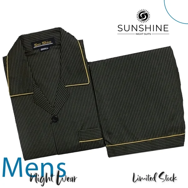 Black Yellow Pin Stripes Night Suit for Men - Stylish and comfortable sleepwear set, perfect for a good night's sleep. Available in Pakistan