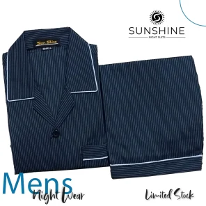 Black Blue Pin Stripes Night Suit for Men - Stylish and comfortable sleepwear set, perfect for a good night's sleep. Available in Pakistan