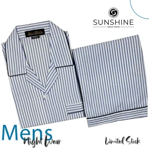 White & blue Stripes Night Suit for Men - Stylish and comfortable sleepwear set, perfect for a good night's sleep. Available in Pakistan