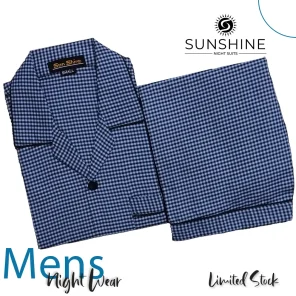 Bluish Checker Night Suit for Men - Stylish and comfortable sleepwear set, perfect for a good night's sleep. Available in Pakistan