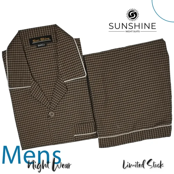 Brown Checker Night Suit for Men - Stylish and comfortable sleepwear set, perfect for a good night's sleep. Available in Pakistan