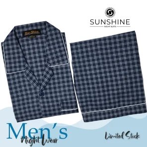 Blue Check Night Suit for Men - Stylish and comfortable sleepwear set, perfect for a good night's sleep. Available in Pakistan