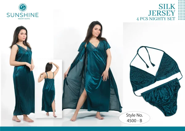 Teal Silk Nighty 4500-B Set For women In Pakistan. Shop Now