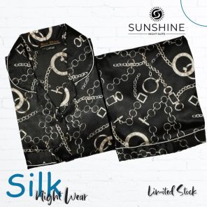 Black Chain Printed Silk Nightdress for Women - Luxurious Sleepwear