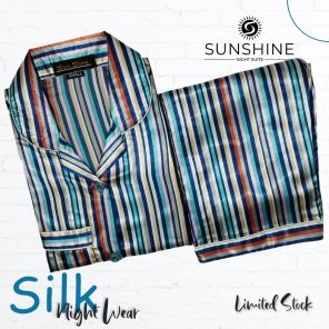Multi Stripes Printed Silk Nightdress for Women - Luxurious Sleepwear