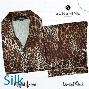 Brown Cheetah Printed Silk Nightdress for Women - Luxurious Sleepwear