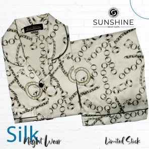 Cream Chain Printed Silk Nightdress for Women - Luxurious Sleepwear