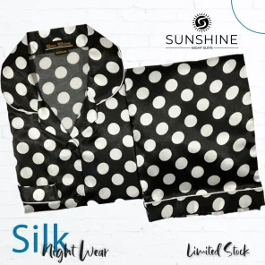 Black Polka Dot Printed Silk Nightdress for Women - Luxurious Sleepwear