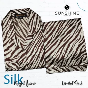 Brown Stripes Printed Silk Nightdress for Women - Luxurious Sleepwear