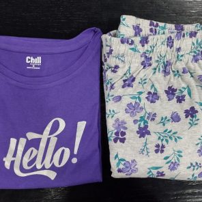 Stylish women hello T-shirt pajama set for relaxation in Pakistan
