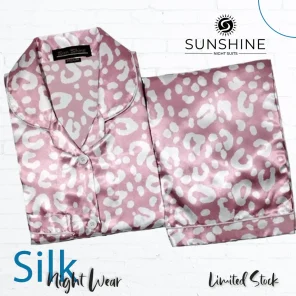 Pink Cheetah Printed Silk Nightdress for Women - Luxurious Sleepwear