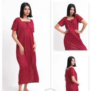 Maroon Silk Jersey Nighty Set For women In Pakistan. Shop Now