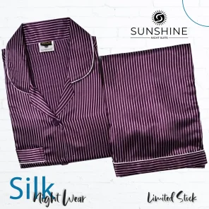 Plum Stripes Printed Silk Nightdress for Women - Luxurious Sleepwear