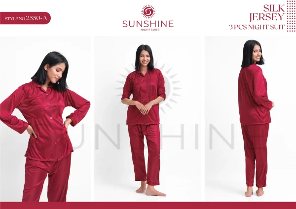 Maroon Silk Jersey Pajamas Set 2550-A For Women in Pakistan - Easy wear, stylish design, ultimate comfort.