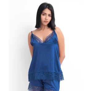 Blue Silk Jersey Cami Short 2250-D with lace neckline for ultimate comfort and style.