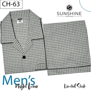 Silver Grey Check Night suit for men CH-63 - Luxurious Sleepwear