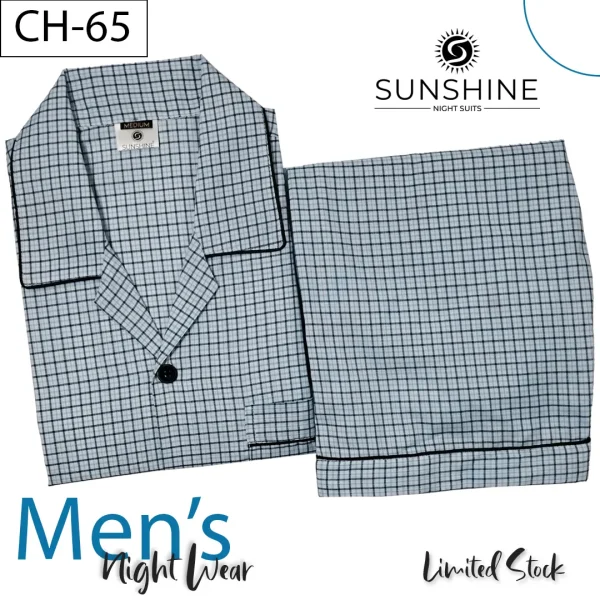 Bluish Check Night Suit for men CH-67- Luxurious Sleepwear