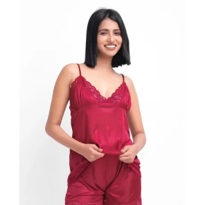 Maroon Silk Jersey Cami Short 2250-A with lace neckline for ultimate comfort and style.
