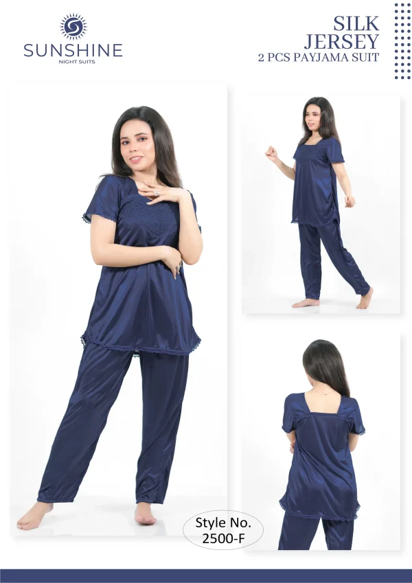 N-Blue Silk Jersey Pajamas Set 2500-F For Women in Pakistan - Easy wear, stylish design, ultimate comfort.