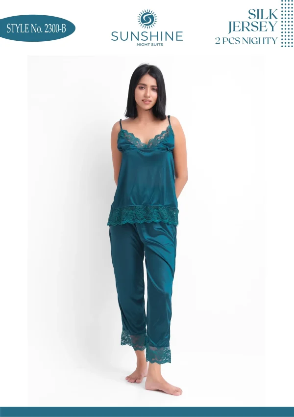 Teal Silk Jersey Cami Pajama Set 2300-B with lace neckline for ultimate comfort and style.