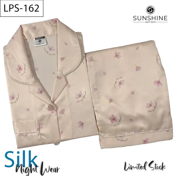 Cherry Blossom Printed Silk Nightdress LPS-162 for Women - Luxurious Sleepwear