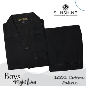 Black Plain 100% Cotton Nightwear For Boys BCN-04. Comfortable and stylish sleepwear for boys. Shop Now