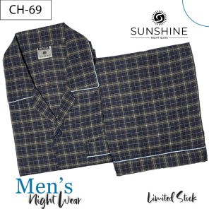 Blue Yellow Check Night Suit for men CH-69- Luxurious Sleepwear