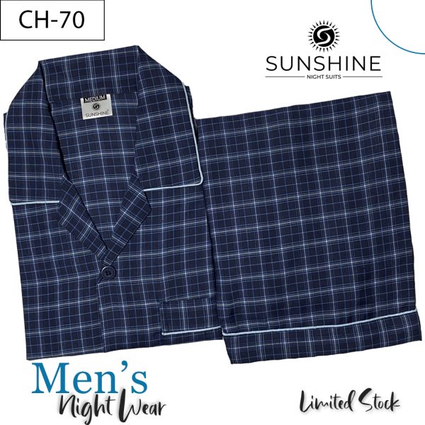 Bluish Grey Check Night Suit for men CH-75- Luxurious Sleepwear