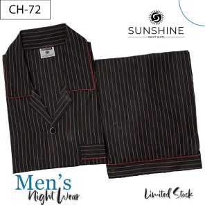 Dark Brown Stripe Night Suit for men CH-71- Luxurious Sleepwear