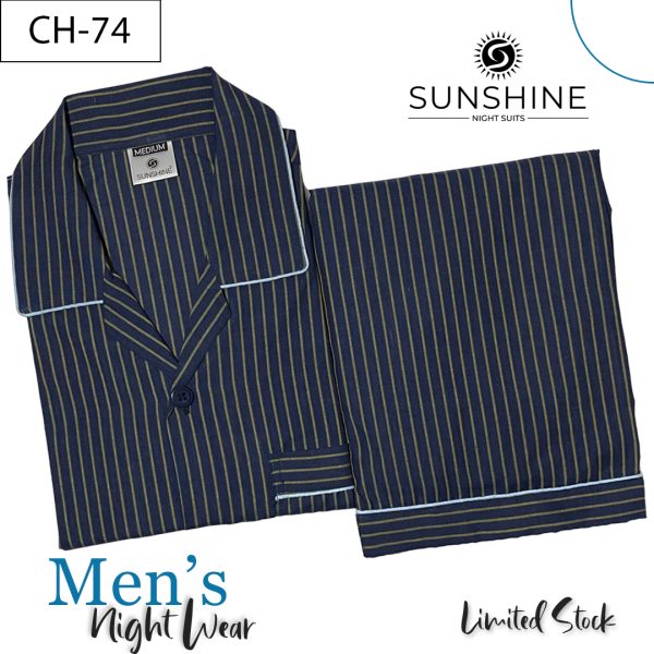 Navy Blue Stripe Night Suit for men CH-74- Luxurious Sleepwear