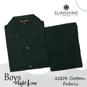 Dark Green Plain 100% Cotton Nightwear For Boys BCN-03. Comfortable and stylish sleepwear for boys. Shop Now