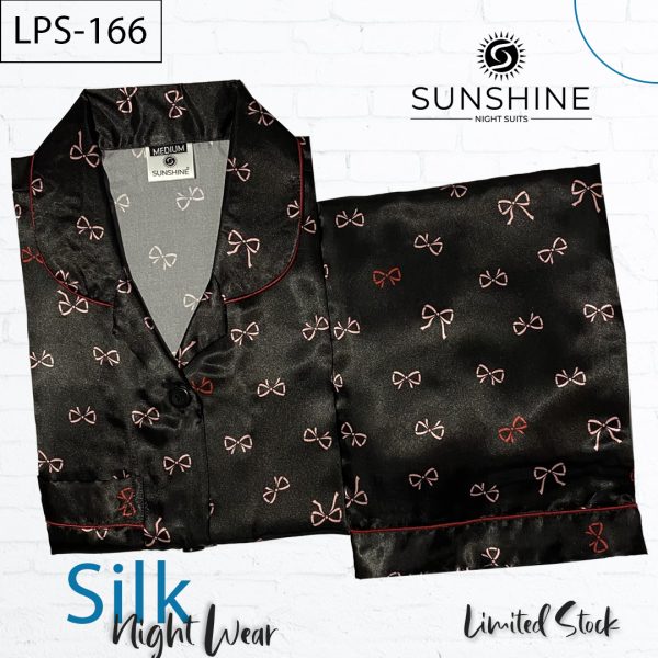 Black Minnie Printed Silk Nightdress LPS-166 for Women - Luxurious Sleepwear