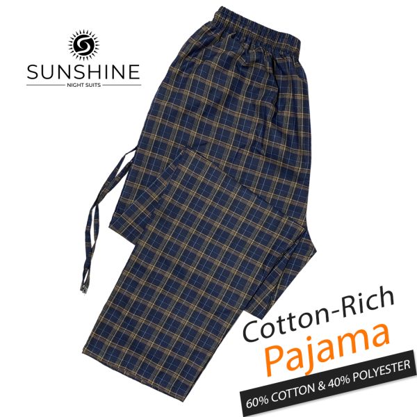 Buy Navy Blue Yellow check cotton rich Pajama For men. Best Brand In Pakistan.