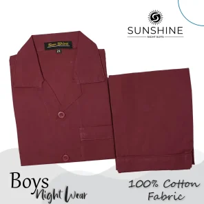 Maroon Plain 100% Cotton Nightwear For Boys BCN-01. Comfortable and stylish sleepwear for boys. Shop Now