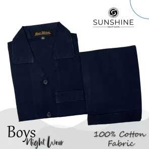 Navy Blue Plain 100% Cotton Nightwear For Boys BCN-02. Comfortable and stylish sleepwear for boys. Shop Now