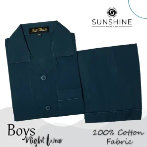 Teal Plain 100% Cotton Nightwear For Boys BCN-01. Comfortable and stylish sleepwear for boys. Shop Now