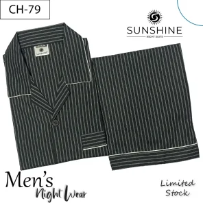 Black Stripe Night Suit for Men CH-79- Luxurious Sleepwear. Shop Now