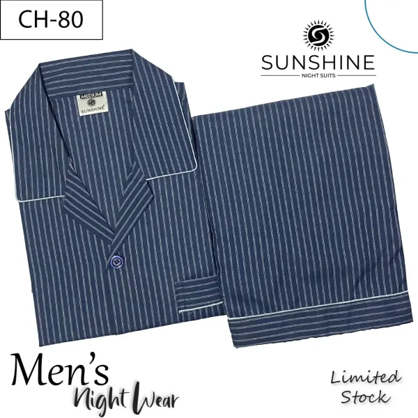R-Blue Stripe Night Suit for Men CH-80- Luxurious Sleepwear. Shop Now